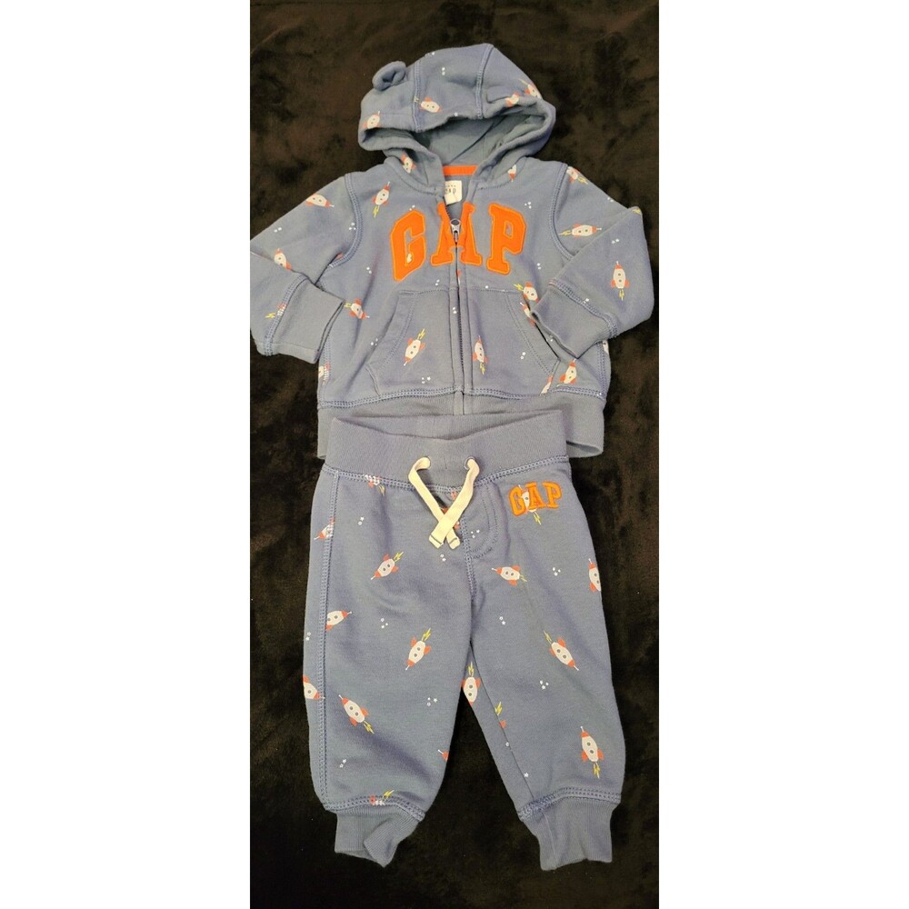 Baby Boy GAP 6-12 Months 2 Piece Outfit Blue Space Print Hoodie